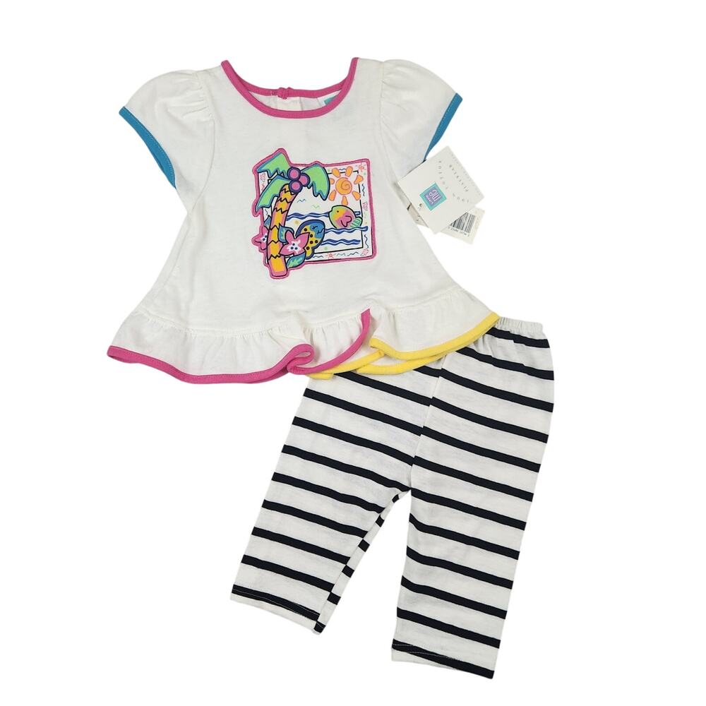 Little Me 12M Vintage 90s Tropical Beach Outfit Striped Matching NWT Deadstock